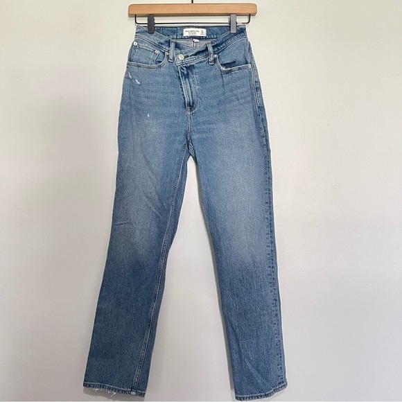 Abercrombie & Fitch curve love the 90s straight ultra high rise jeans blue 25/00 - Picture 2 of 8